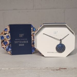 Bomb Party Lab Created Blue Sapphire Necklace, Starlit Reminicense Hematite, NWT